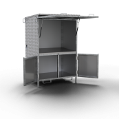 Plan stand with lockable tool cabinet